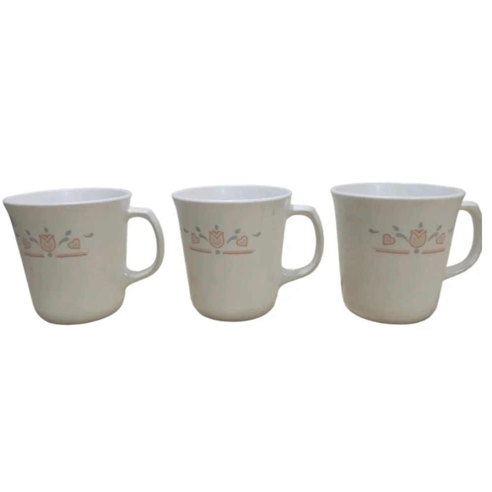 Vintage Corelle Corning Hearts Floral Coffee Mugs‎ Set of 3